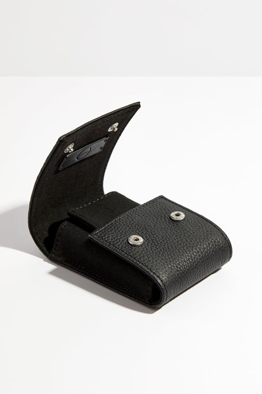 Arcus Onyx Watch Pouch open, showing snap fasteners and dark interior